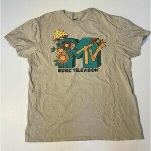 MTV ~ Tan T-shirt w MTV Logo ~ Women's Size L